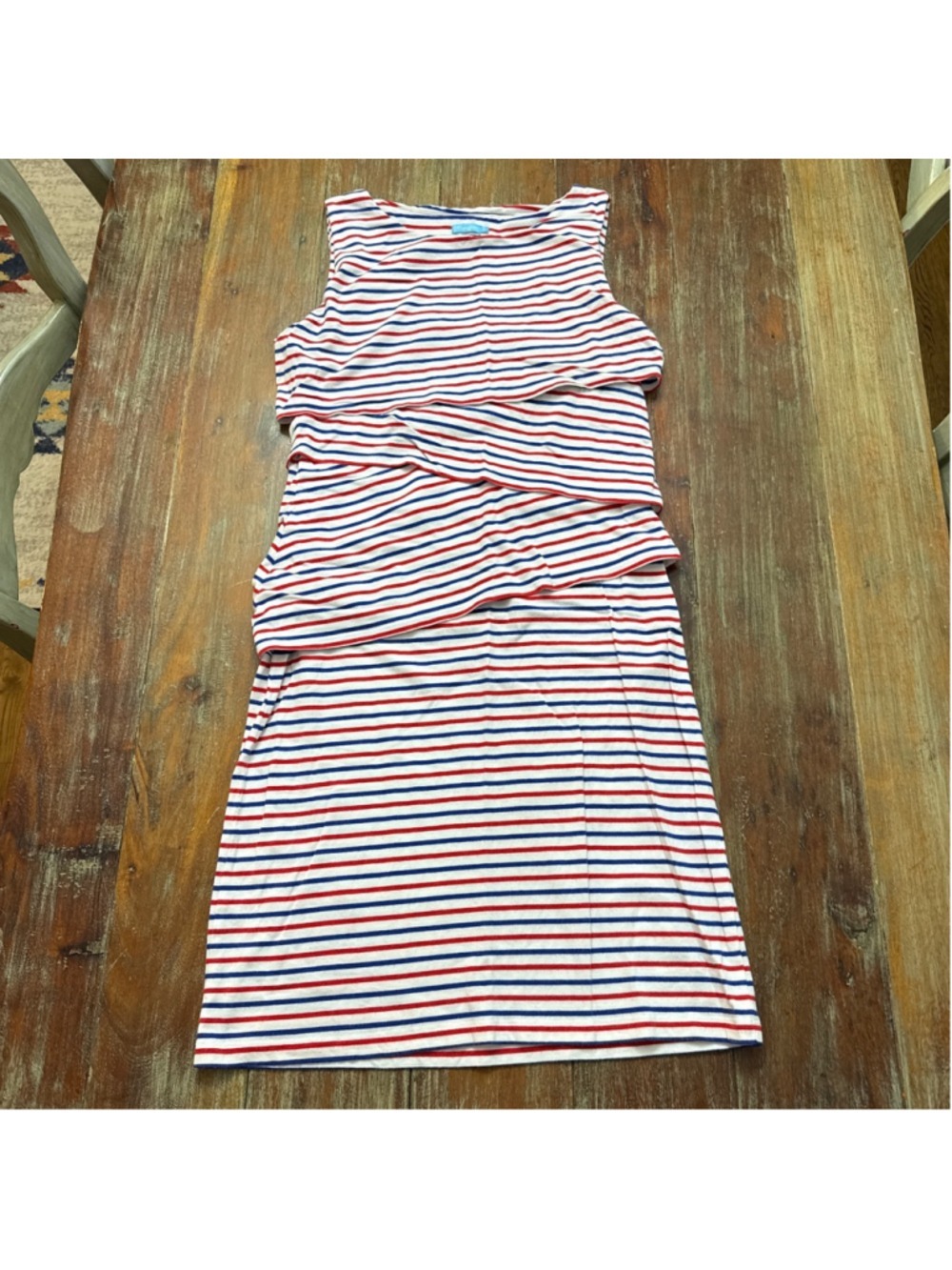 J. McLaughlin Striped Tiered Ruffle Shift Dress S Red White Blue Nautical Preppy